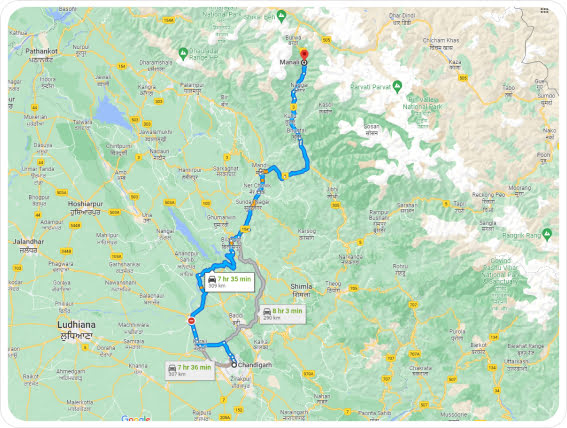 Chandigarh To Manali Route Information